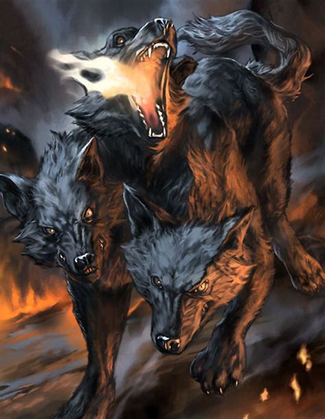 Artist: Unknown - Title: Unknown - Card: Hellfire Cerberus | Mythical creatures art, Cerberus ...