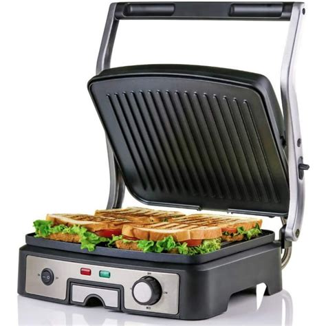 Ovente Electric Panini Press Grill Bread Toaster Nonstick Double Sided Flat Plates with 3 ...