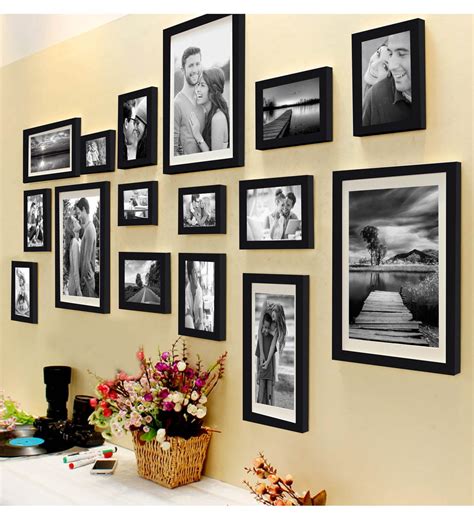 Buy Black Synthetic Wood wall photo frame set of 16 By Art Street Online - Collage Photo Frames ...