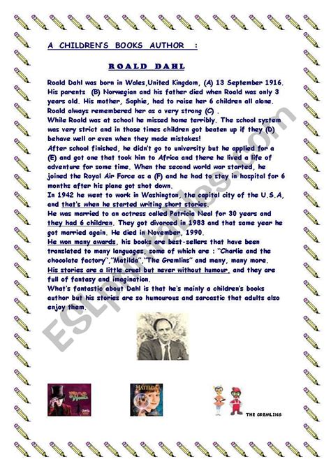 Roald Dahl´s biography - ESL worksheet by aliciapc