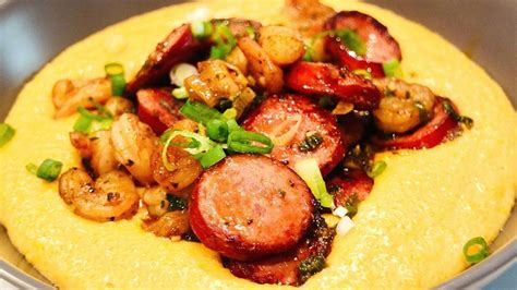 Creamy Cheesy Shrimp & Grits | Corn Grits & Andouille Sausage ...