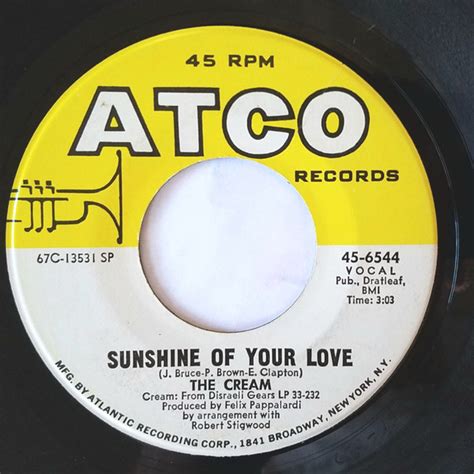 The Cream – Sunshine Of Your Love (1968, SP, Vinyl) - Discogs