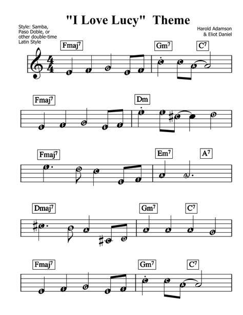 I Love Lucy (arr. Bil Curry) Sheet Music | Eliot Daniel | Lead Sheet ...