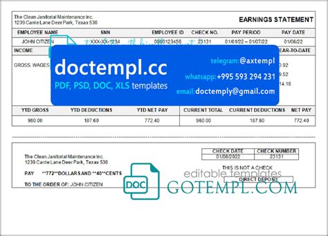 # smart up pay stub template in Word and PDF format