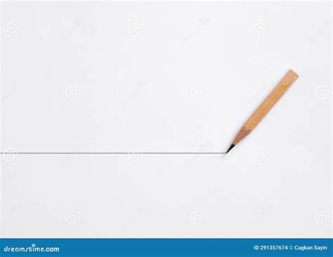 Pencil Draws a Horizontal Line on White Background. Stability and ...