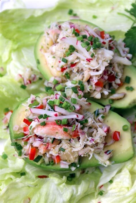 Avocados with crab salad | Avocado recipes, Recipes, Crab salad