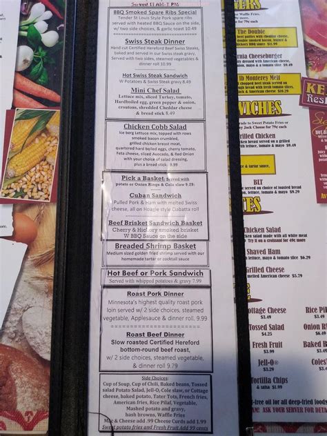 Menu at Kernel Restaurant, Owatonna