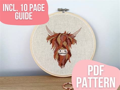 PDF PATTERN. Highland Cow Hoop Embroidery Pattern . Highland - Etsy