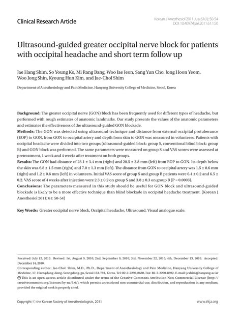 (PDF) Ultrasound-guided greater occipital nerve block for patients with occipital headache and ...