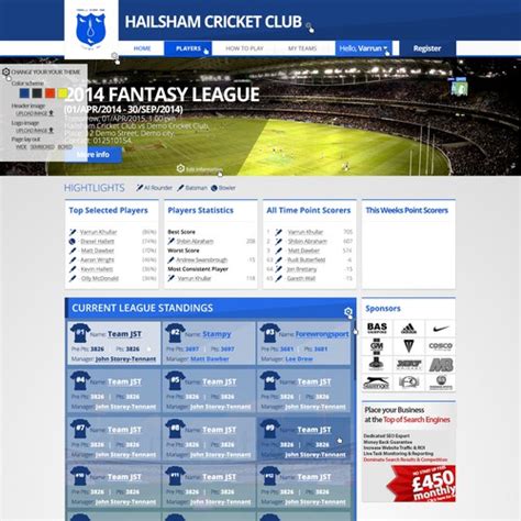 Web Design for Cricket Fantasy League | Web page design contest