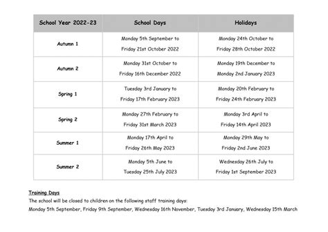 Term Dates | Osborne Nursery School