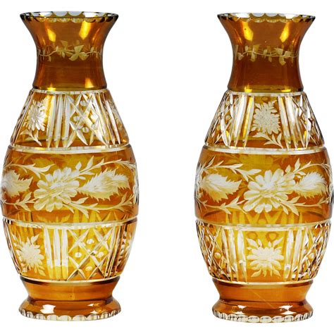 Vintage Bohemian Czech Egermann art glass Vase floral engrave cut from memorablecollection on ...