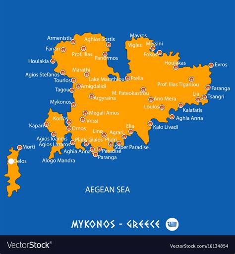 Island of mykonos in greece orange map and blue Vector Image