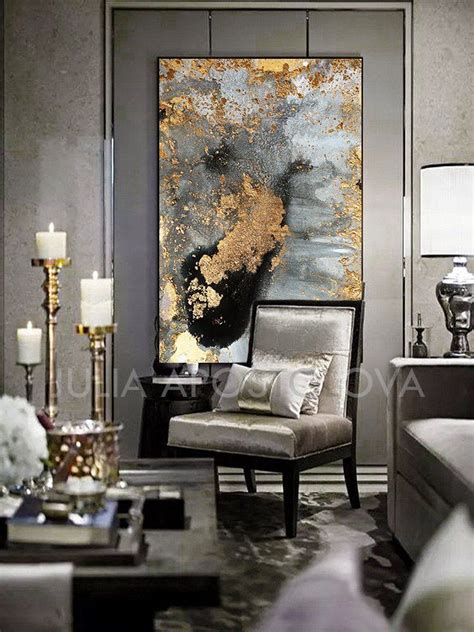 Grey Gold Black & Gold Leaf Large Luxury Wall Art Canvas Print - Etsy | Living room designs ...