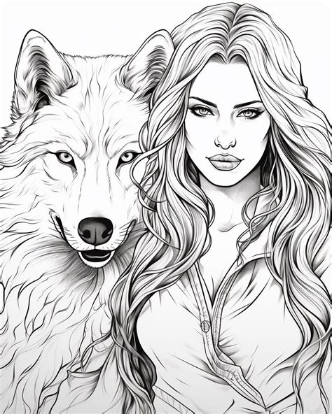 Free Download Colouring Page Coloring Book Female Wolf Warrior in 2024 | Grayscale coloring ...