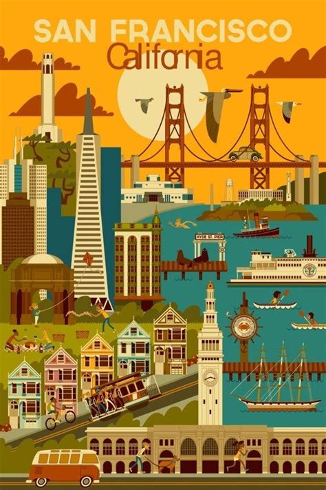 San Francisco, California Pring | Travel posters, California poster ...