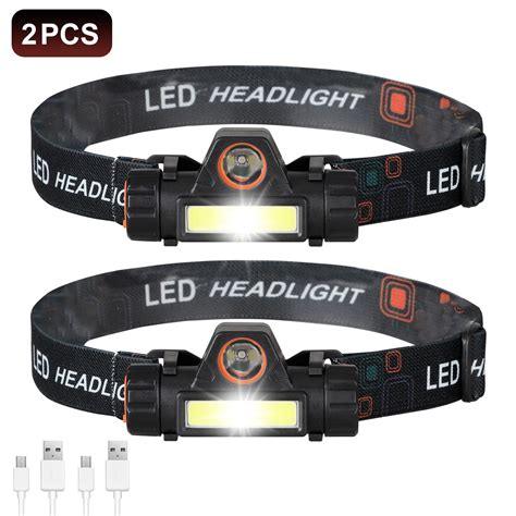 2pcs Headlamp Flashlight, EEEkit 500 Lumens USB Rechargeable Headlamp ...