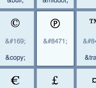 HTML Character Chart Update: Sound Recording Copyright Symbol – Bohemian Blog