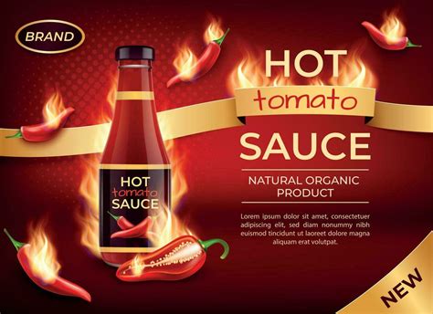 Realistic Detailed 3d Hot Tomato Sauce Ads Banner Concept Poster Card. Vector 27895484 Vector ...