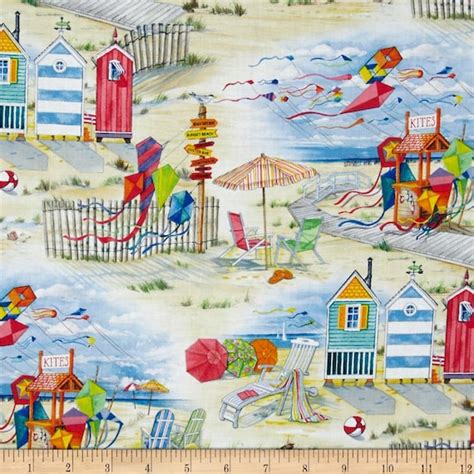 BEACH SCENE Fabric Yardage Fabric nautical scene kites