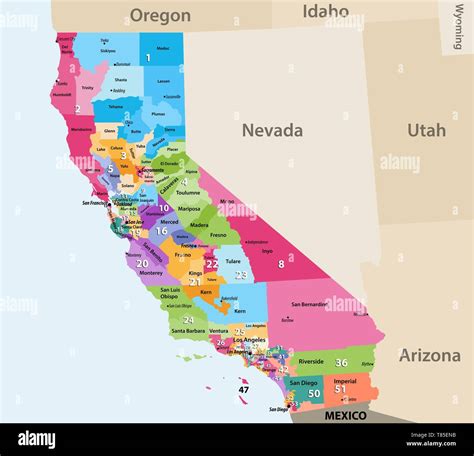 Alta vectorial mapa detallado de los distritos congresionales de California desde 2013 Imagen ...