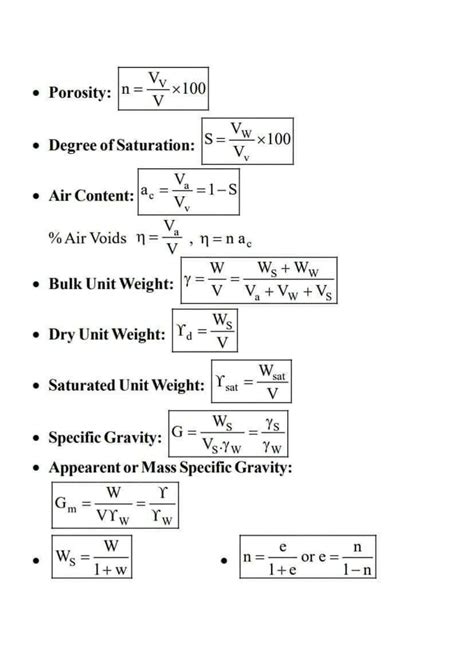 SOLUTION: Soil mechanics formulas - Studypool