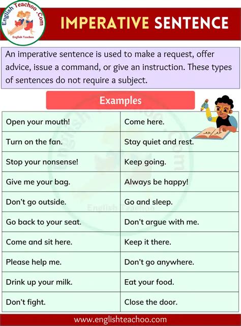 Imperative Sentence Meaning, Sentences & Examples - EnglishTeachoo