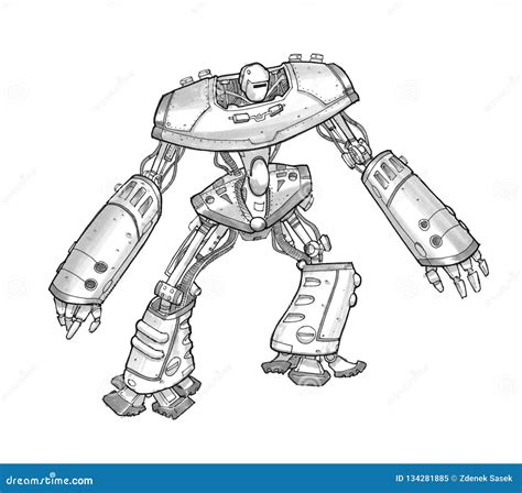 Black Grunge Rough Ink Sketch of Robot Stock Illustration - Illustration of fiction, cartoon ...