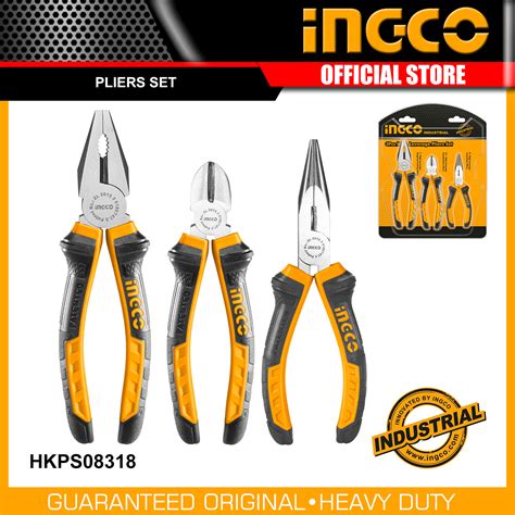 INGCO 3pcs Pliers Set (8" Combination Pliers, 6" Diagonal Pliers, 6" Long Nose Pliers) HKPS08318 ...