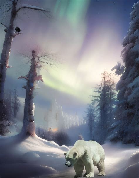 Download Polar Bear Northern Lights Forest Royalty-Free Stock ...