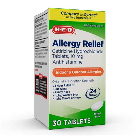 H-E-B Allergy Relief Cetirizine 24 Hour Tablets – 10 mg - Shop Sinus & allergy at H-E-B