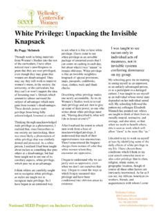 White Privilege: Unpacking the Invisible Knapsack / white-privilege-unpacking-the-invisible ...