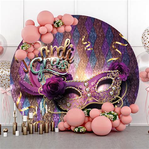 Mardi Gras Carnival Purple Glitter Mask Circle Backdrop - Lofaris