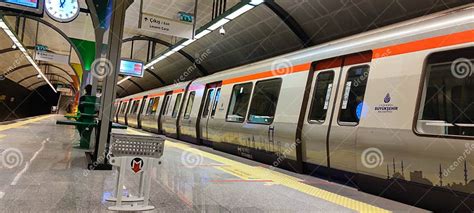 Istanbul, Turkey - November-11.2021: Levent District Underground Metro Station. People on the ...