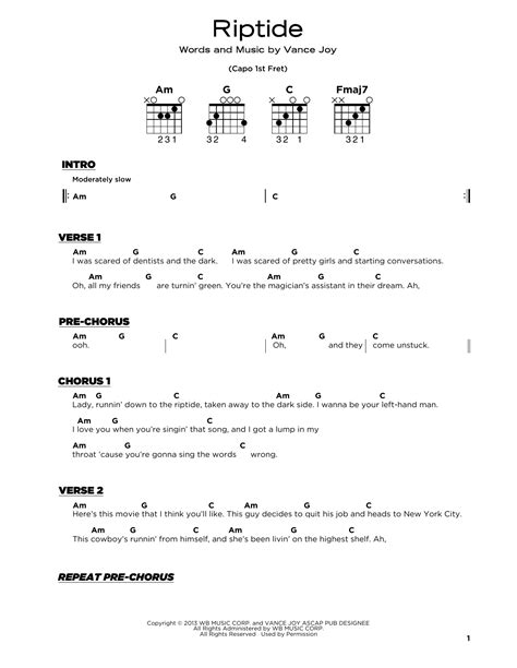 Riptide (Really Easy Guitar) - Print Sheet Music Now