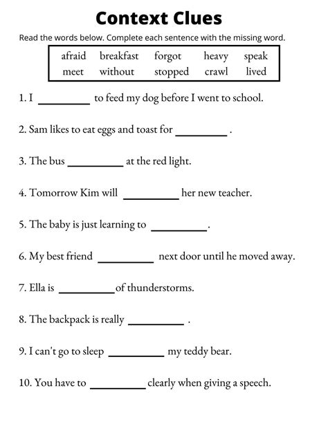 Context Clues Worksheets Vocabulary Printable 1st Through 3rd Grade ...