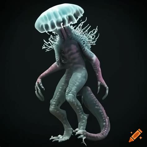 Art of a jellyfish-reptile hybrid kaiju monster destroying a city