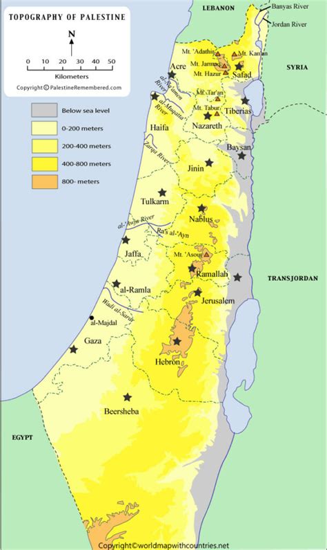 Free Printable Labeled and Blank Map of Palestine State in PDF