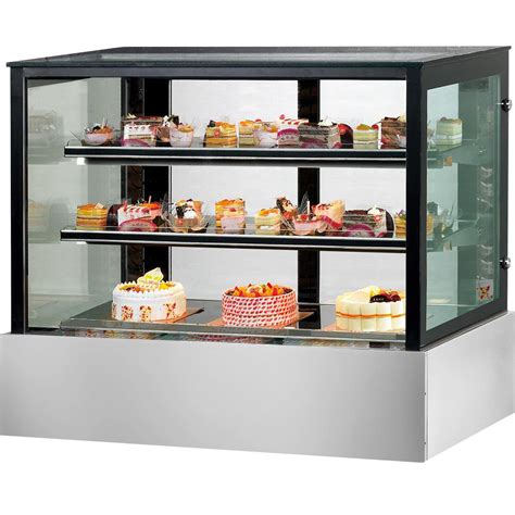 SSU120-2XB Black Trim Square Glass Cake Display 2 Shelves 1200X700X1100