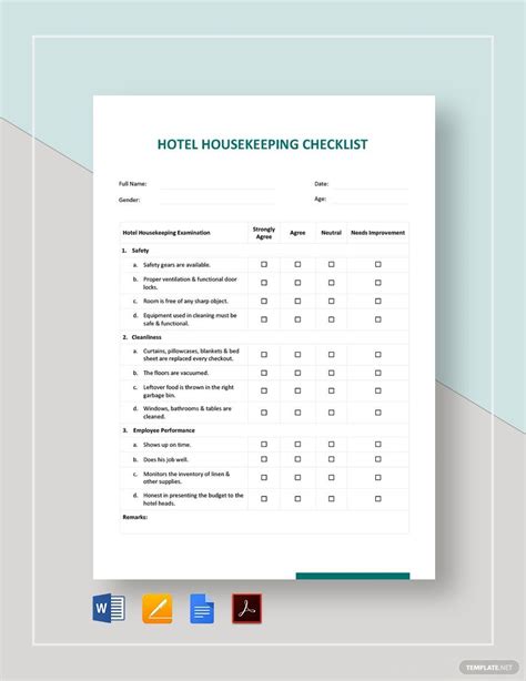 Housekeeping Checklist Template in Excel, Google Sheets - Download | Template.net