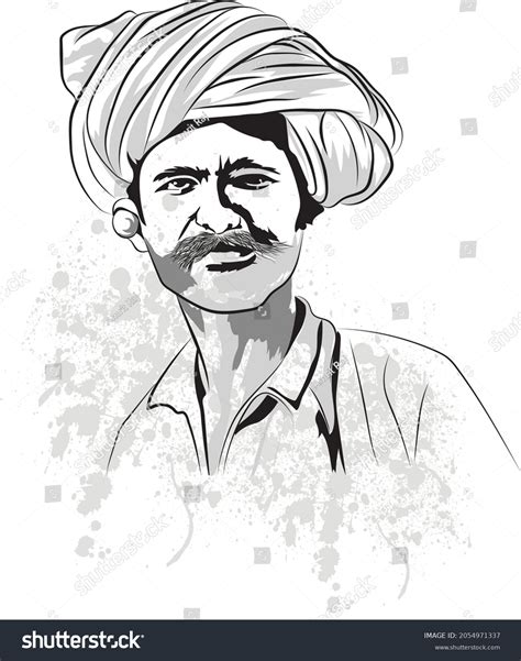 Indian Farmer Vector Illustration Line Art Stock Vector (Royalty Free ...