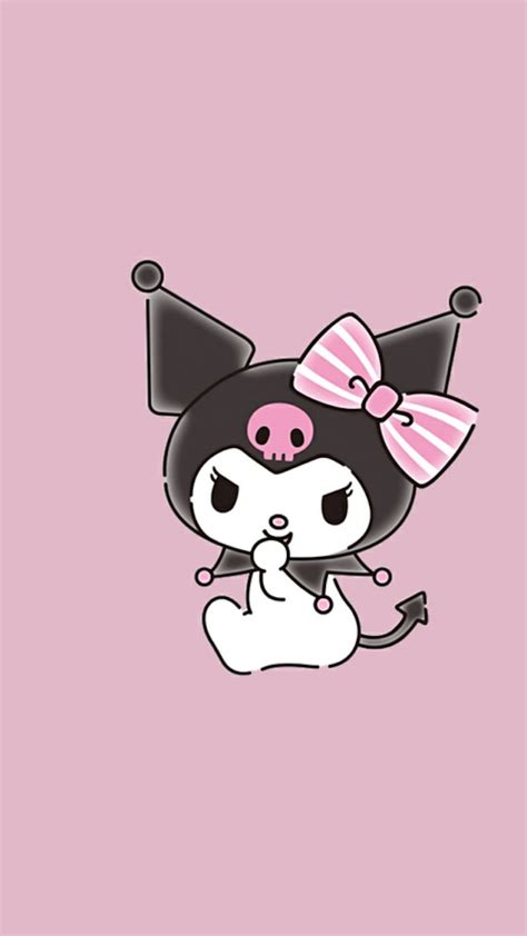 Download Kuromi With Pink Stripped Bowtie Wallpaper | Wallpapers.com