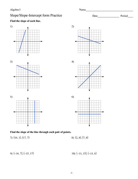 SOLUTION: Slope and slope intercept form practice - Studypool