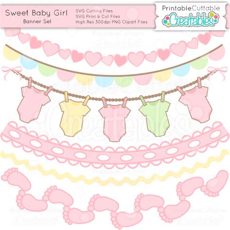 Sweet Baby Girl Banner Set - SVGs & Clipart