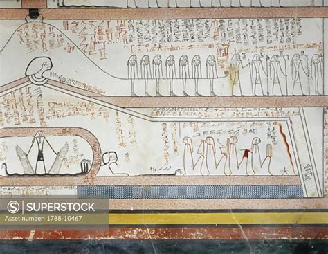 Egypt, Thebes, Luxor. Valley of the Kings, Tomb of Thutmose III, mural ...