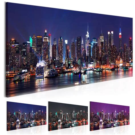 NEW YORK Night Scene Posters Prints High Rise Buildings Wall Art City Night View Canvas Painting ...