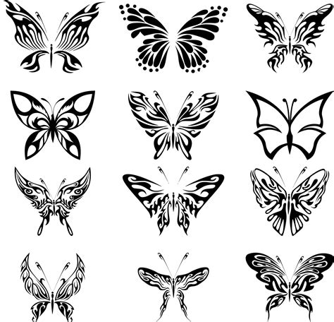 Butterfly tattoo designs set, Silhouette icons set isolated on white ...