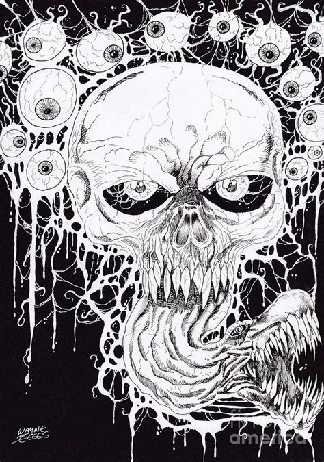 Horror Skull Art Drawing by Wayne Tully - Pixels