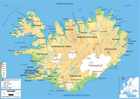 Large size Physical Map of Iceland - Worldometer