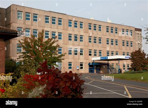 Entrance to the main wards of the NHS Royal Shrewsbury Hospital, a ...